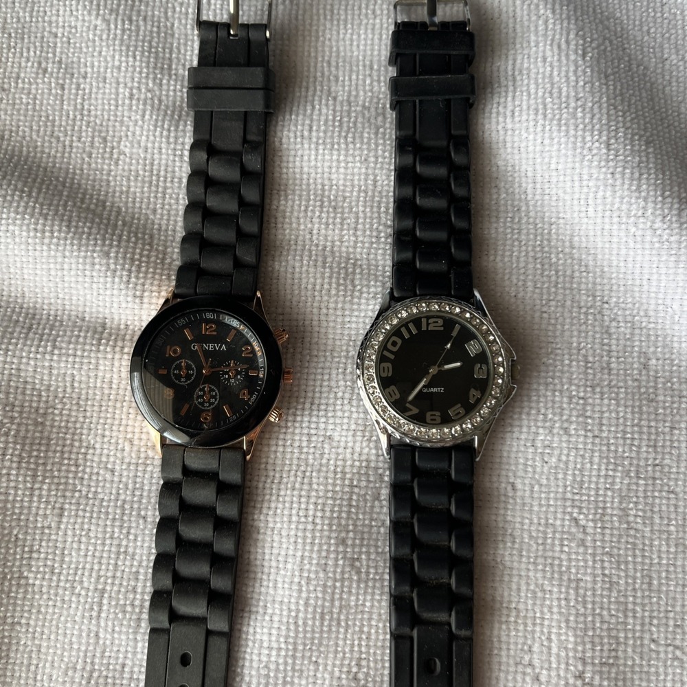Women's Watch - Black Silicone Band Watch - Rose Gold Numbers/Hands Fits to 9"x2